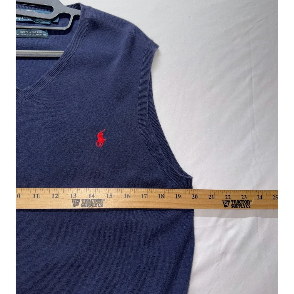 Polo Ralph Lauren‎ Sweater Vest Mens Large Blue Pima Cotton V-Neck Preppy